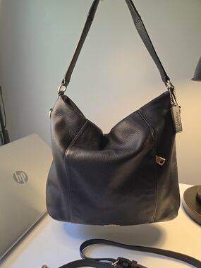 Coach Dark Blue Pebbled Leather 2 Way Purse Hobo with Gold Hardware